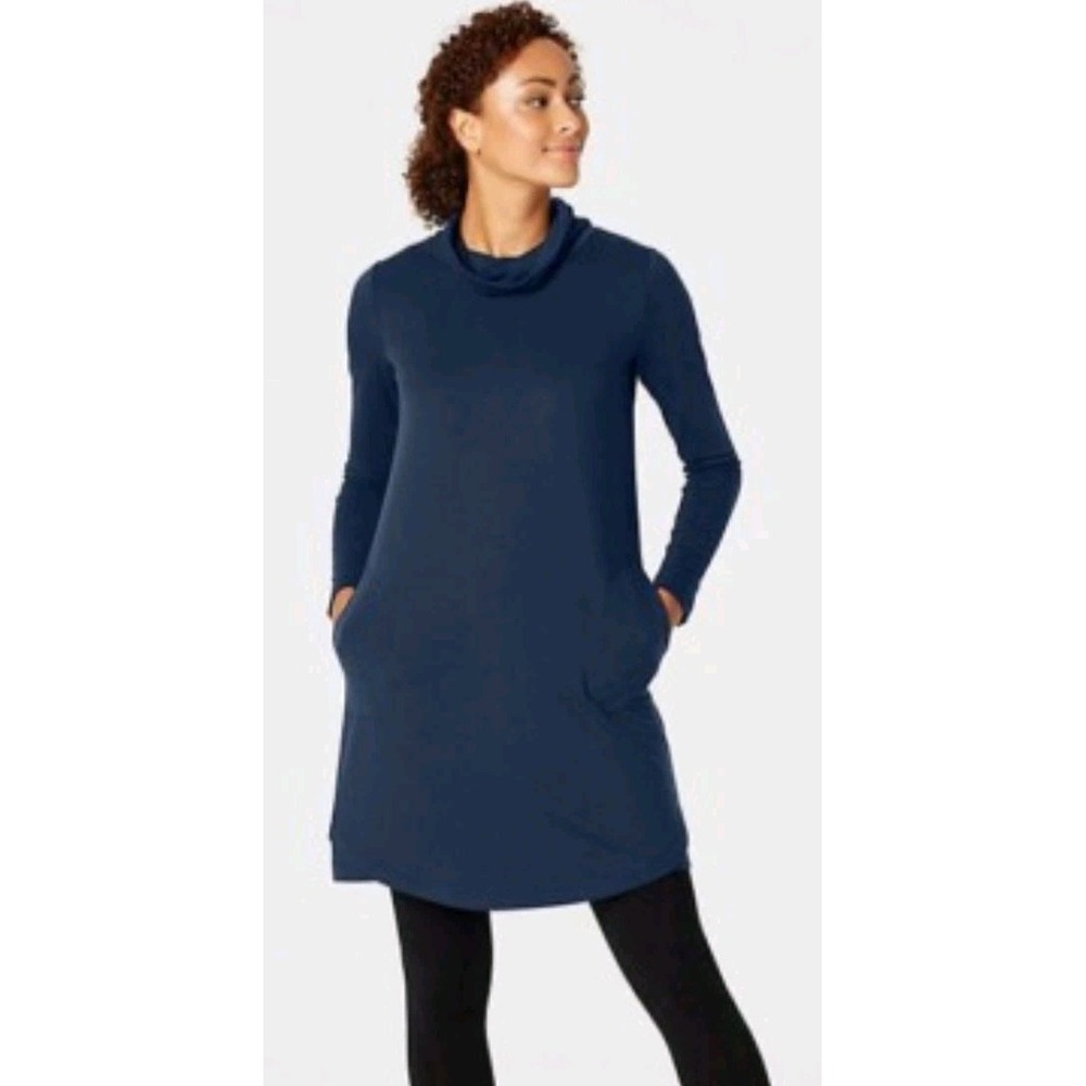 Pure Jill‎ Blue Luxe Tencel Shirttail Hem Turtleneck Dress Tunic Pockets 2XL